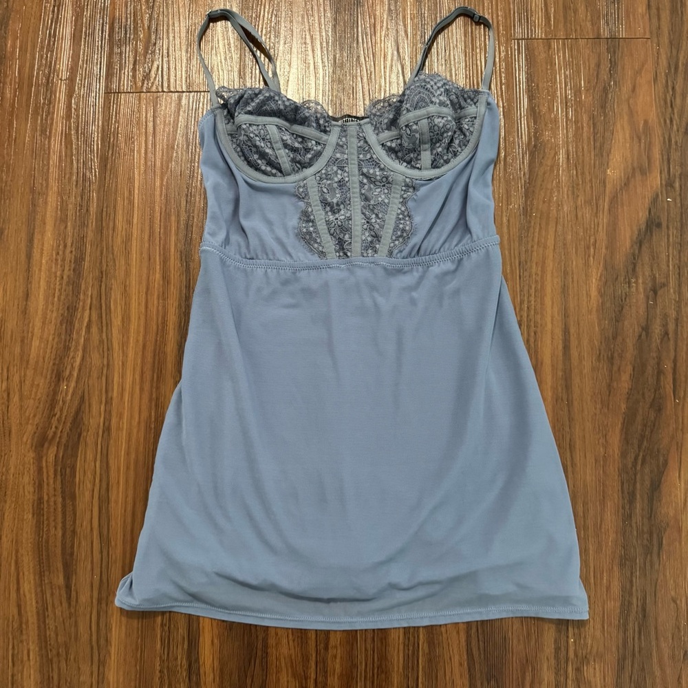 Urban Outfitters Women's S Indie Y2K Babydoll Grey Blue Lace Corset Top